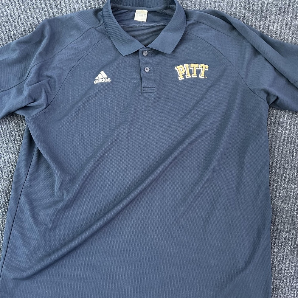 Pitt Panthers Polo Shirt Mens XL Navy Blue Adidas NCAA Football Golf Top